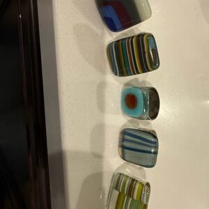 Blue and Green Assortment of Adjustable Handmade Glass Rings